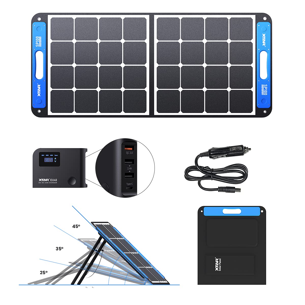 XTAR 100w Solar Panel, Portable Solar Panel Solar Power, Foldable Solar Panel with Independent Charger, Solar Power Panel for Power Station Solar Generator RV Solar Camping