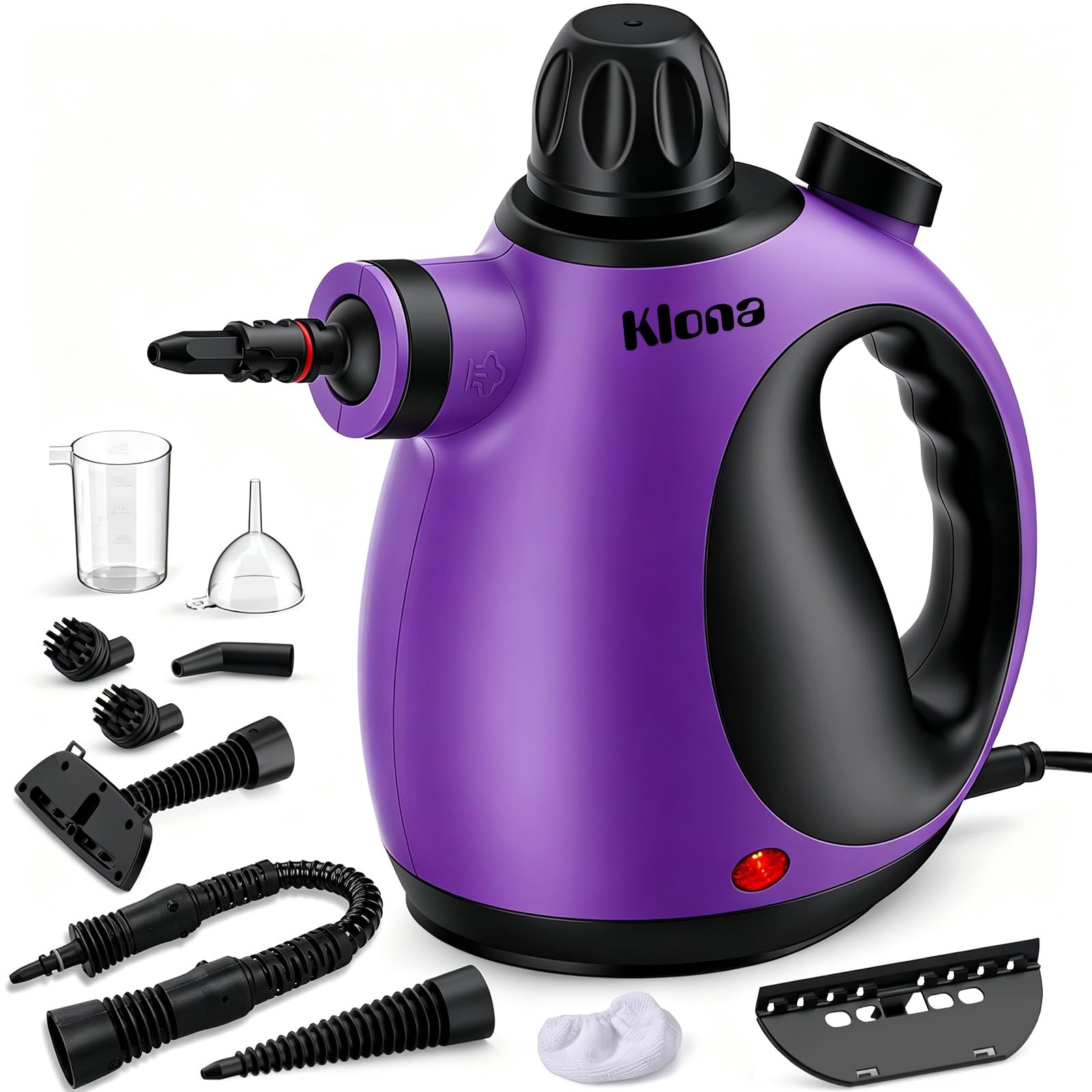 KLONA Pulitore a vapore manuale, pulitore a vapore per la casa, multiuso con 10 accessori per tappeti, tende, divani, cucina, bagno e altro ancora