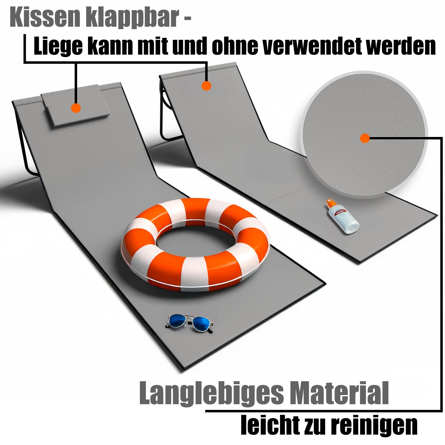 BigDean Strandliege 2er Set Strandstuhl klappbar leicht nur 1,3 kg - Strandmatte tragbar und gepolstert