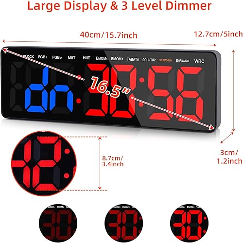 Miniatura 2 de Temporizadores de gimnasio, reloj de pared con pantalla LED grande de 16.5 pulgadas, temporizador de intervalos para entrenamiento,
