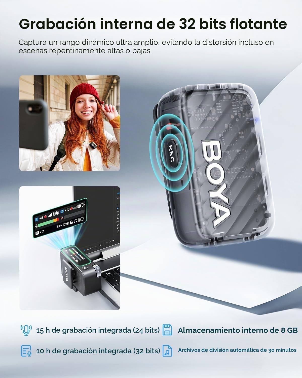 BOYA BOYAMIC 2 Micrófono Lavalier Inalámbrico para iPhone/Android/PC, Micrófono USB-C Mini Teléfono Móvil con Reducción de Ruido AI, 300M, 48KHz/32Bit, Micrófono de Solapa para Grabación de Video