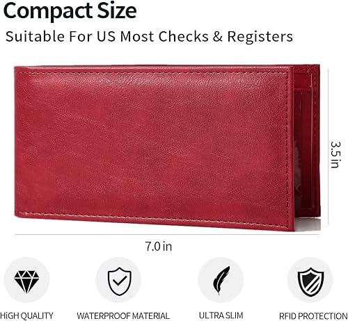 Miniatura 2 de LLi Cufite Funda de cuero para chequera para 2 cheques, rasgado lateral, cheques personales, registros, recibos, cheques duplicados, con ranuras