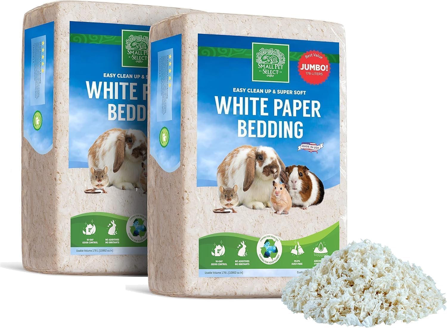 Small Pet Select White Paper Bedding, Guinea Pig, Odor Control, 356 L