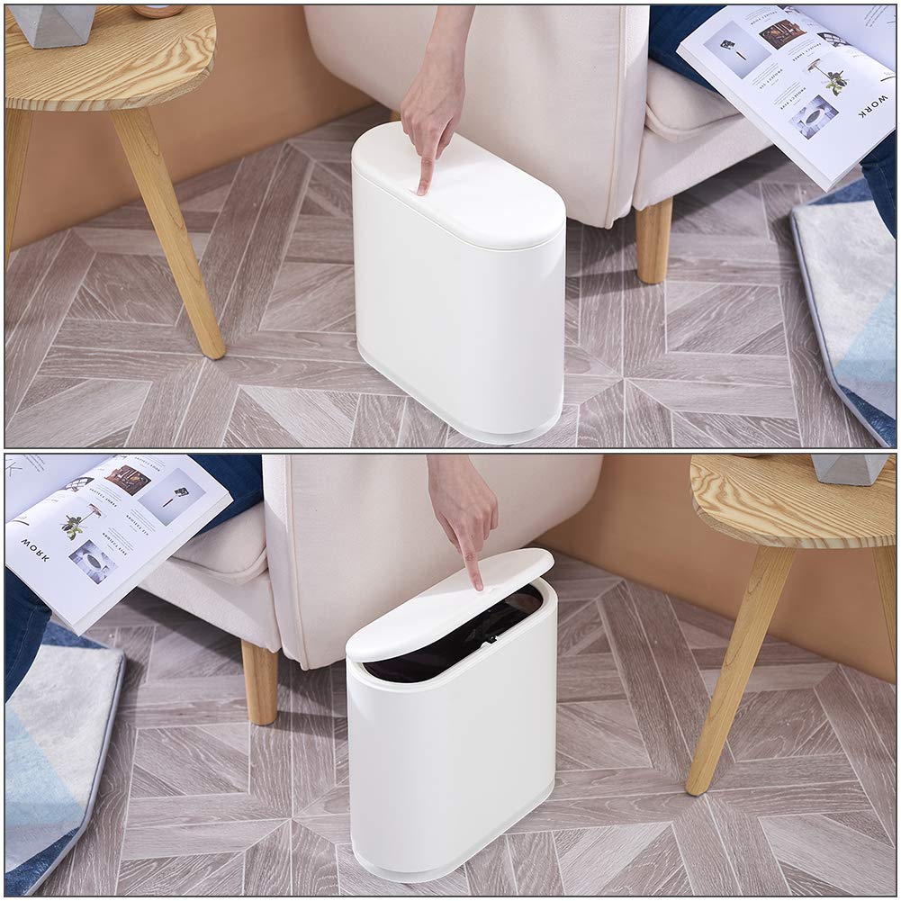 Poubelle ovale en plastique avec couvercle pour salle de bain, cuisine, chambre à coucher, bureau, 10litres (blanc)