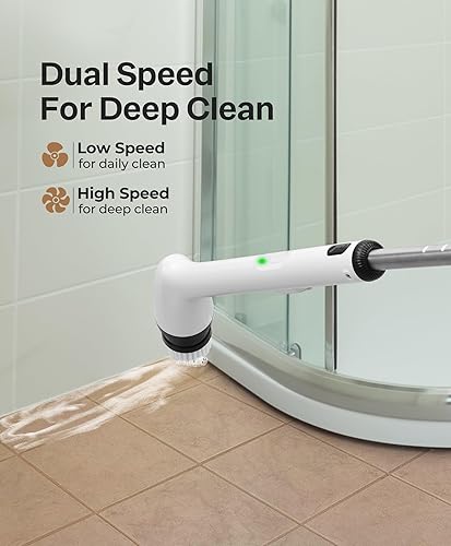 Miniatura 4 de LyriFine Limpiador eléctrico giratorio, nuevo cepillo limpiador de baño impermeable IPX7 de cuerpo completo, limpiador de ducha con mango largo y 2