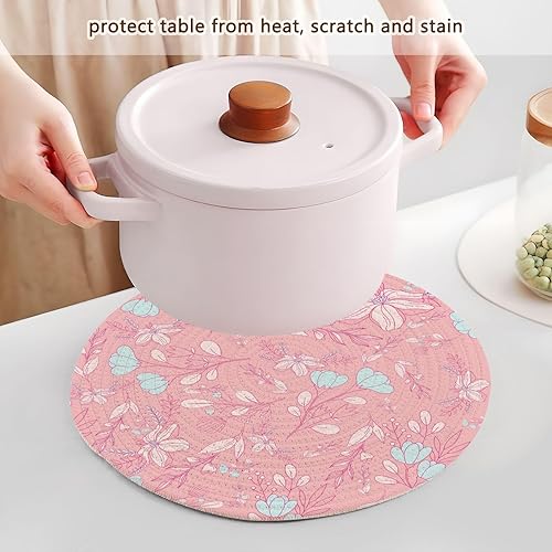 Miniatura 5 de Juego de 3 alfombrillas salvamanteles rosas florales de mediados de siglo moderno para platos calientes de 15 pulgadas, tejido de hilo de algodón,