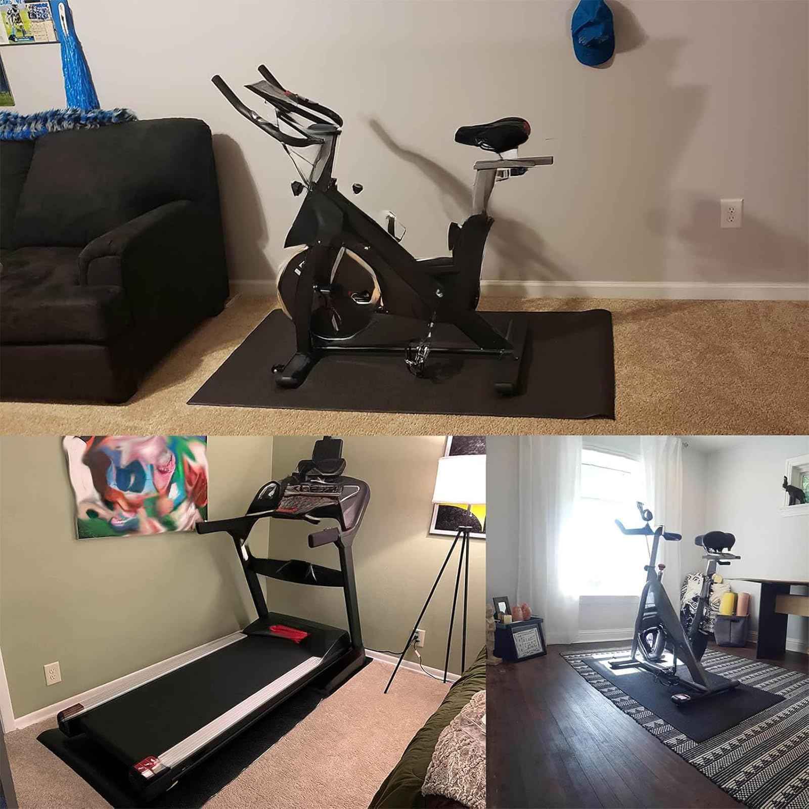 Tappetini Attrezzi Fitness Casa, Tappetino Insonorizzante Per Tapis Roulant, Tappetino Antivibrazione, Tappeto Antiscivolo Per Tapis Roulant, Fonoassorbente, Cyclette,Vogatori ,Nero,190*85cm