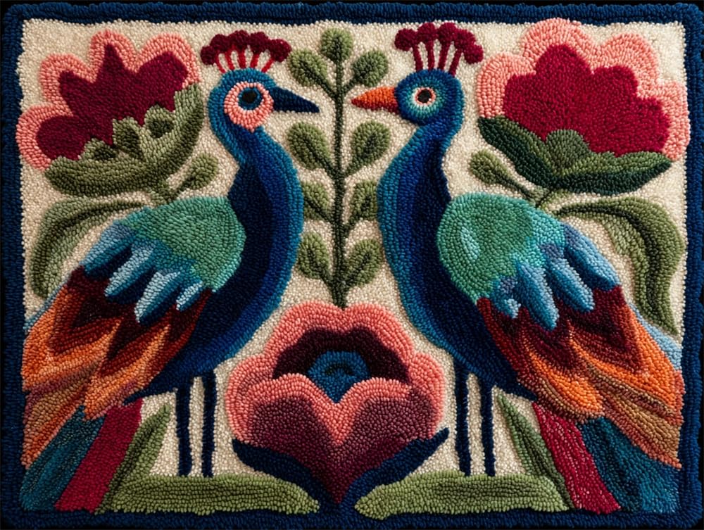 FWRTYCB Latch Hook Kits Rugs,Flowers and Peacocks Pattern 20X15Inch