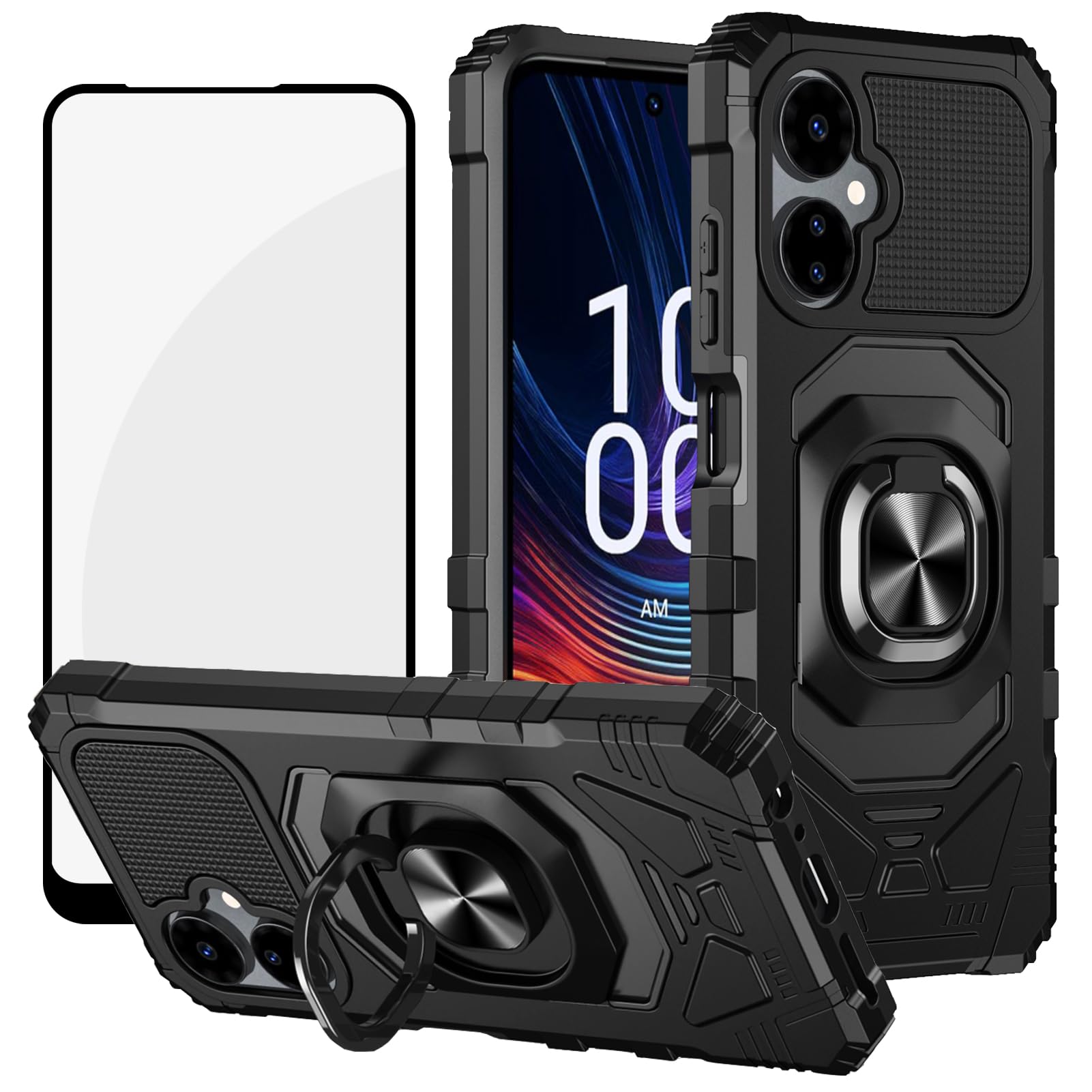 Ailiber Case for Boost Celero 5G 2024/Celero 5G 3 Phone Case with Screen Protector Tempered Glass, Ring Kickstand for Magnetic Car Mount, Heavy Duty