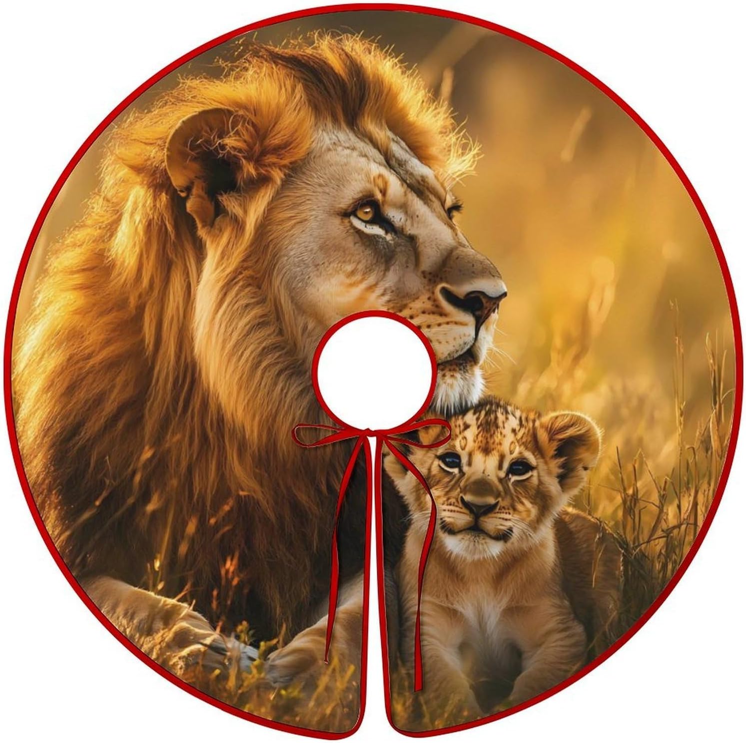 Lion Family Print Animal Christmas Tree Skirt Ornaments Christmas Tree Mat for Home Party Holiday Decorations