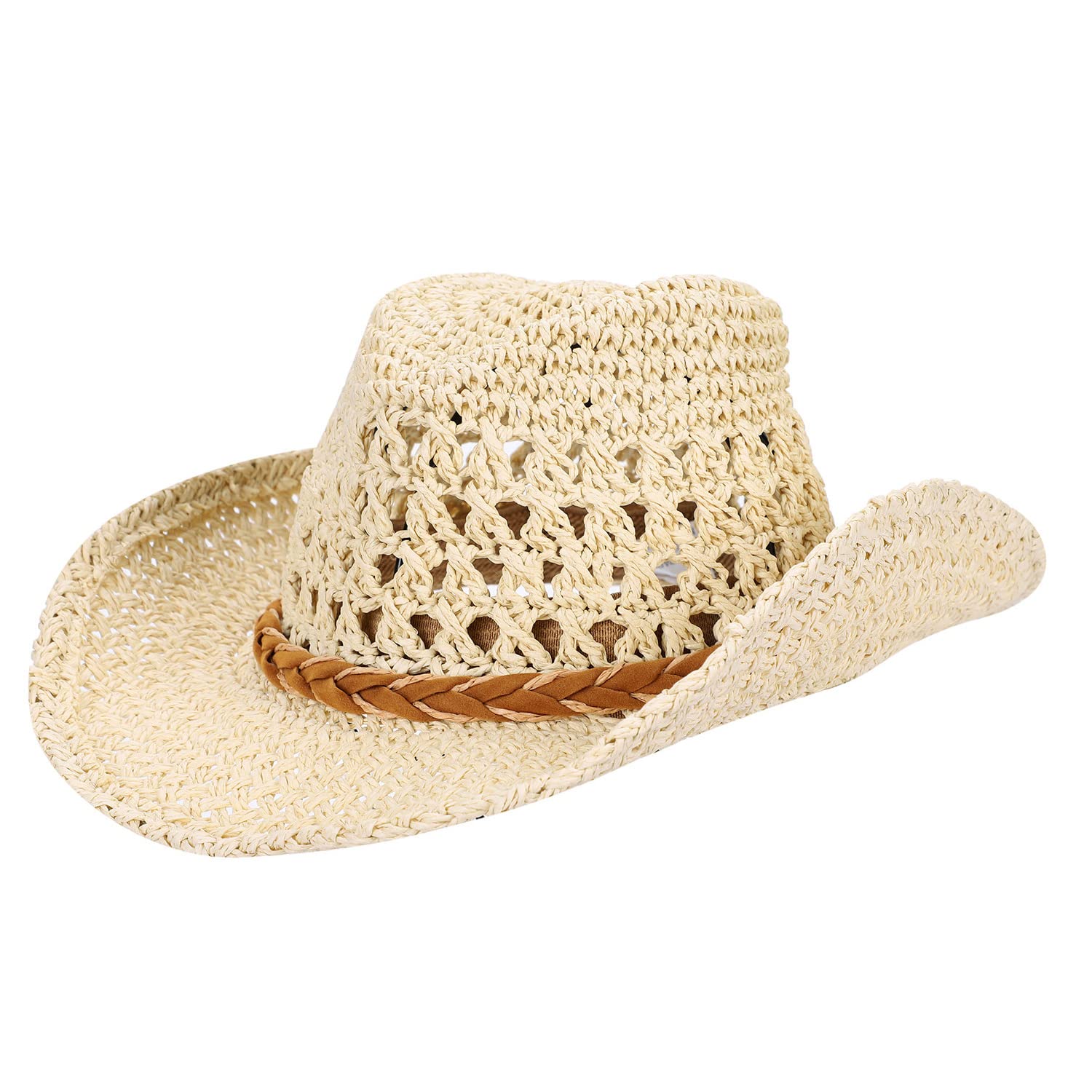 ITODA Chapeau de Cow-Boy en Paille Chapeau de Soleil à Larges Bords Panama d'été avec Bande Réglable pour Femme Homme Casquette Visière de Voyage Camping Plage Extérieur