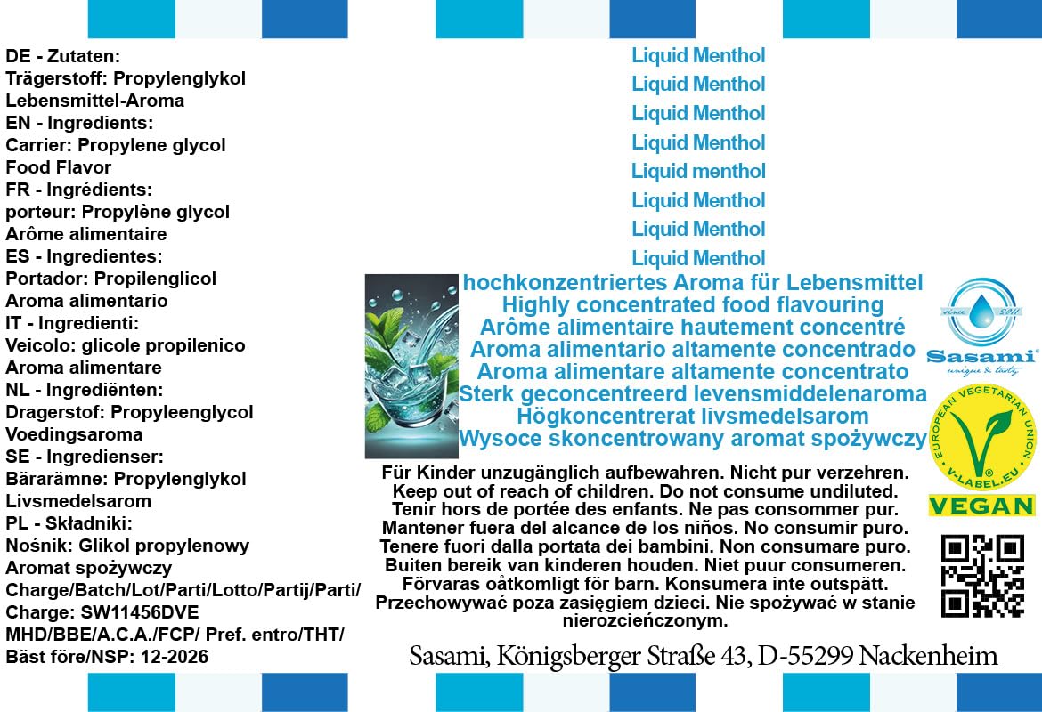 Liquid Menthol aroma concentrado - Vegano - Sasami - 10ml