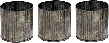 3" Corrugated Zinc Metal Cylinder Pots/Vases - Set of 3