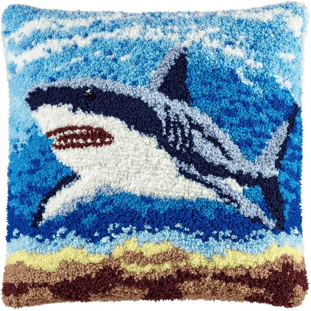 Kitquiver Latch Hook Cushion Kit,Shark DIY Throw Pillow Cover 43X43Cm