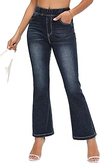 KnoInt Pantalones de mezclilla acampanados clásicos y casuales para mujer, desgastados, rasgados, de cintura alta, acampanados