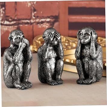 Gcroet 3PCS Three Wise Monkeys Figurine - Minimalist Resin Monkey Figurines for Desk, Shelf Decor - Hear See Speak No Evil Home Office Accents