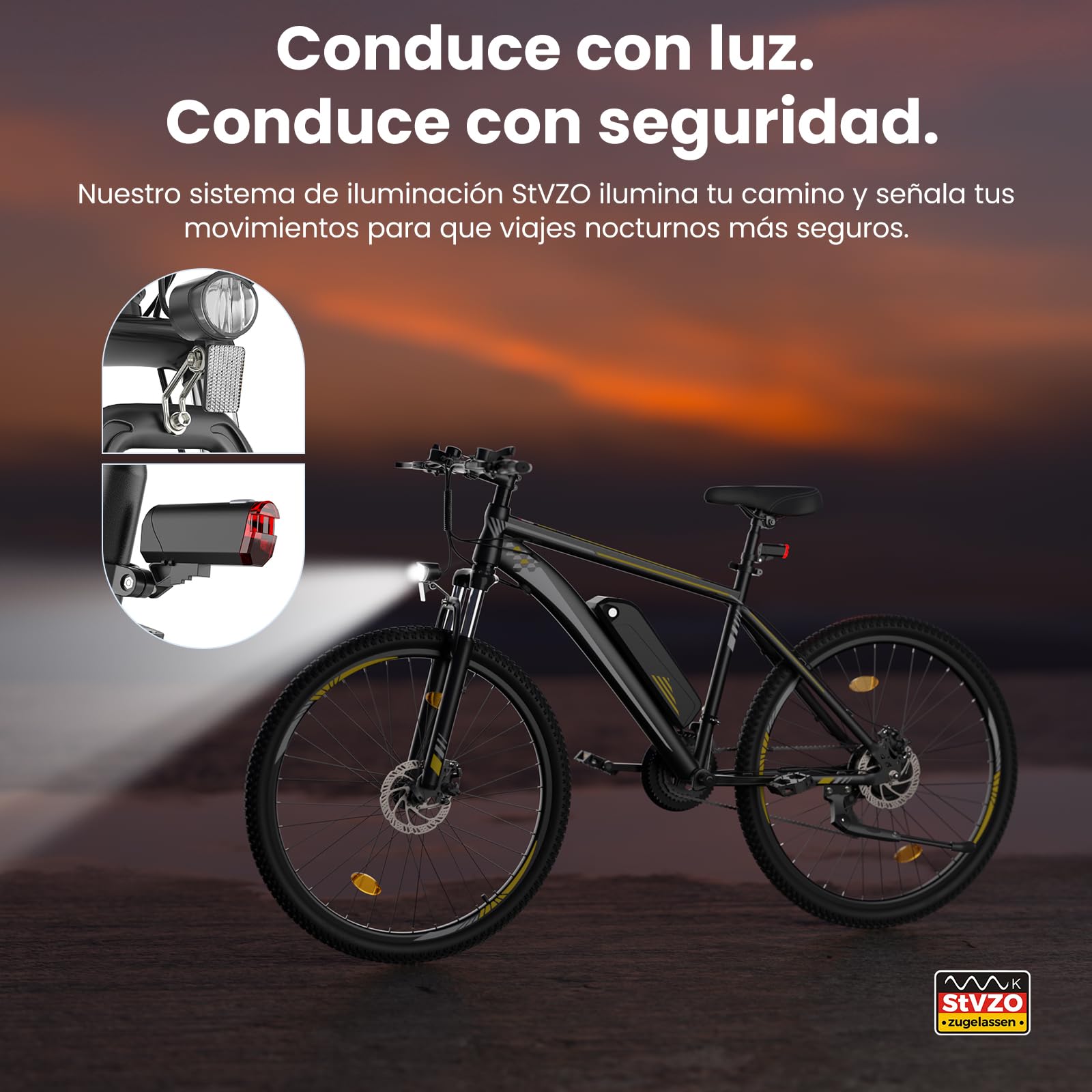 Touroll Bicicleta eléctrica, U1 26"/29", Autonomía de 65 km, Motor 45Nm, 13Ah Batería Desmontable, Bicicleta de montaña eléctrica