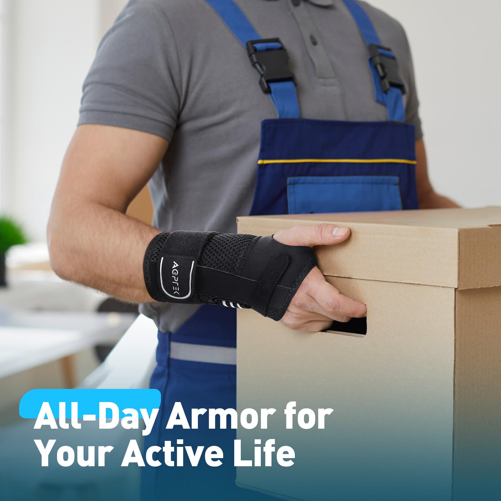 AGPTEK Muñequera Tendinitis para Nocturna Oficina y Día Soporte, Alivio Síndrome del Túnel Carpiano, Embarazo y Postoperatorio - Soporte Ergonómico con Férulas de Aluminio, Ajuste Seguro