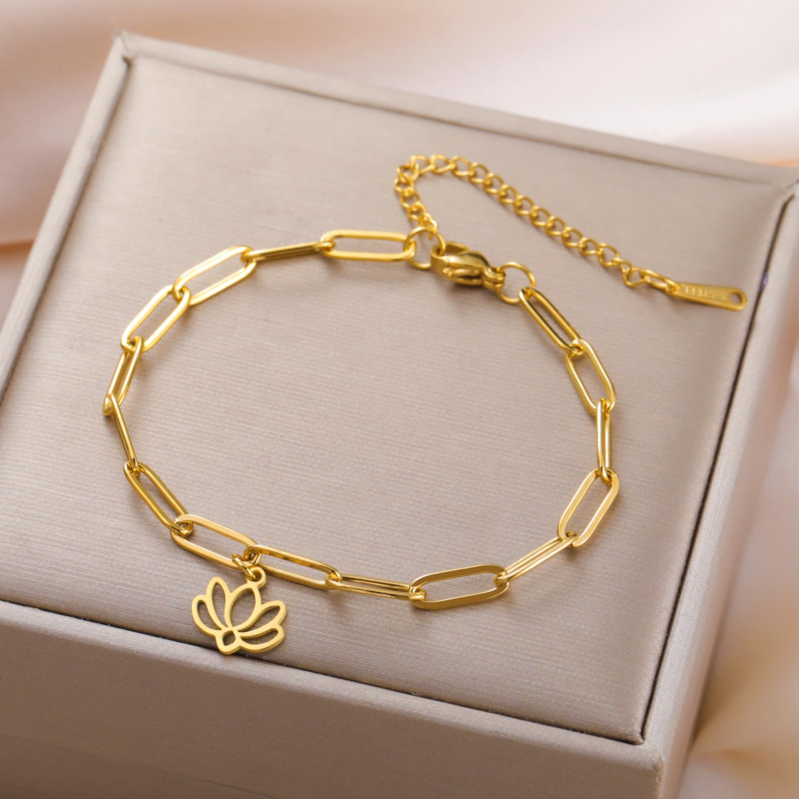 Dreamtimes Lotos Flower Ankles Anklets For Women Beach Anklets Jewelry Stainless Steel Adjustable Chain Lotus Stage Jewelry