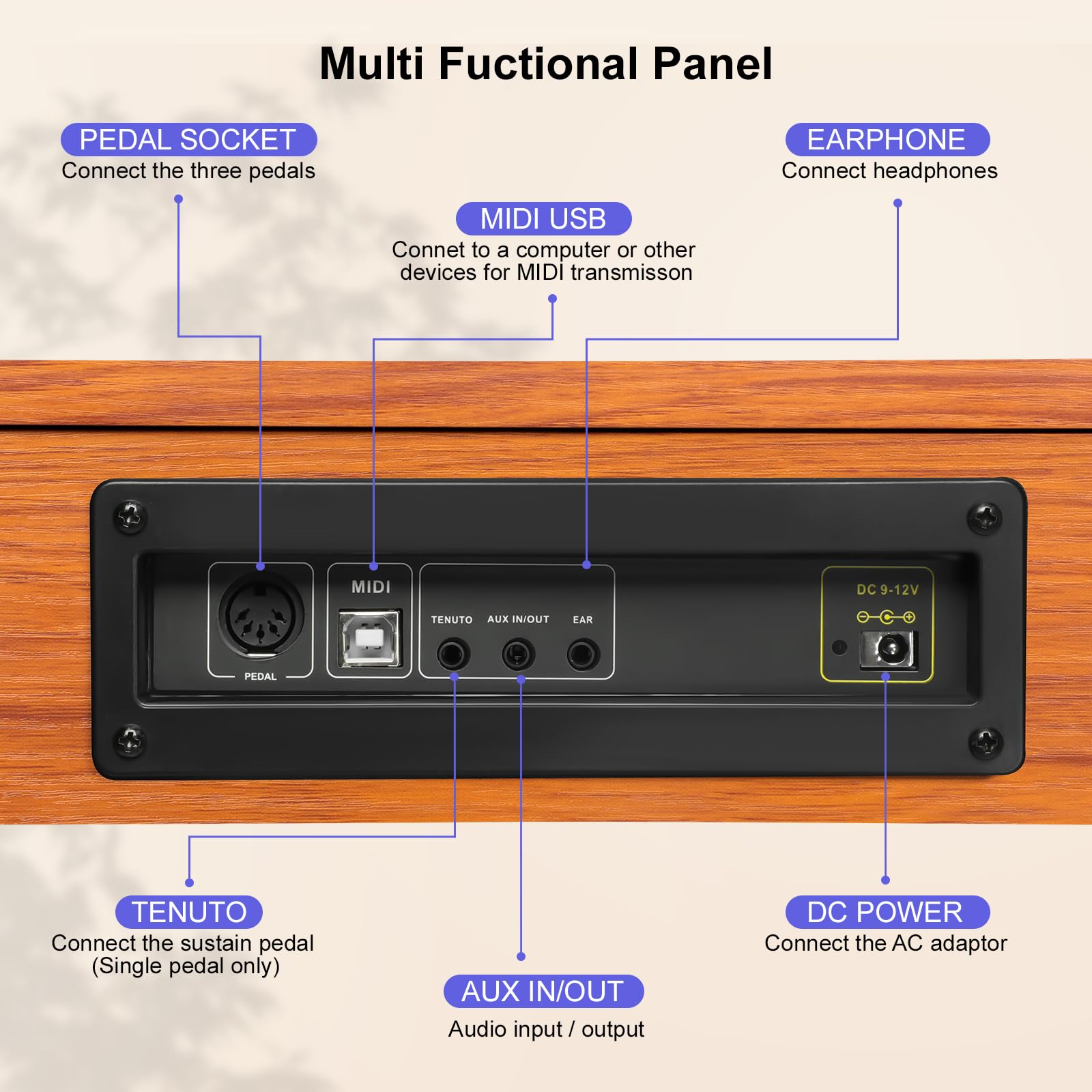Digital Piano Keyboard 88 key,Semi-Weighted Electric Piano,Full Size Acoustic Piano for Beginners with Pedal, USB-MIDI Compatibility (Brown)
