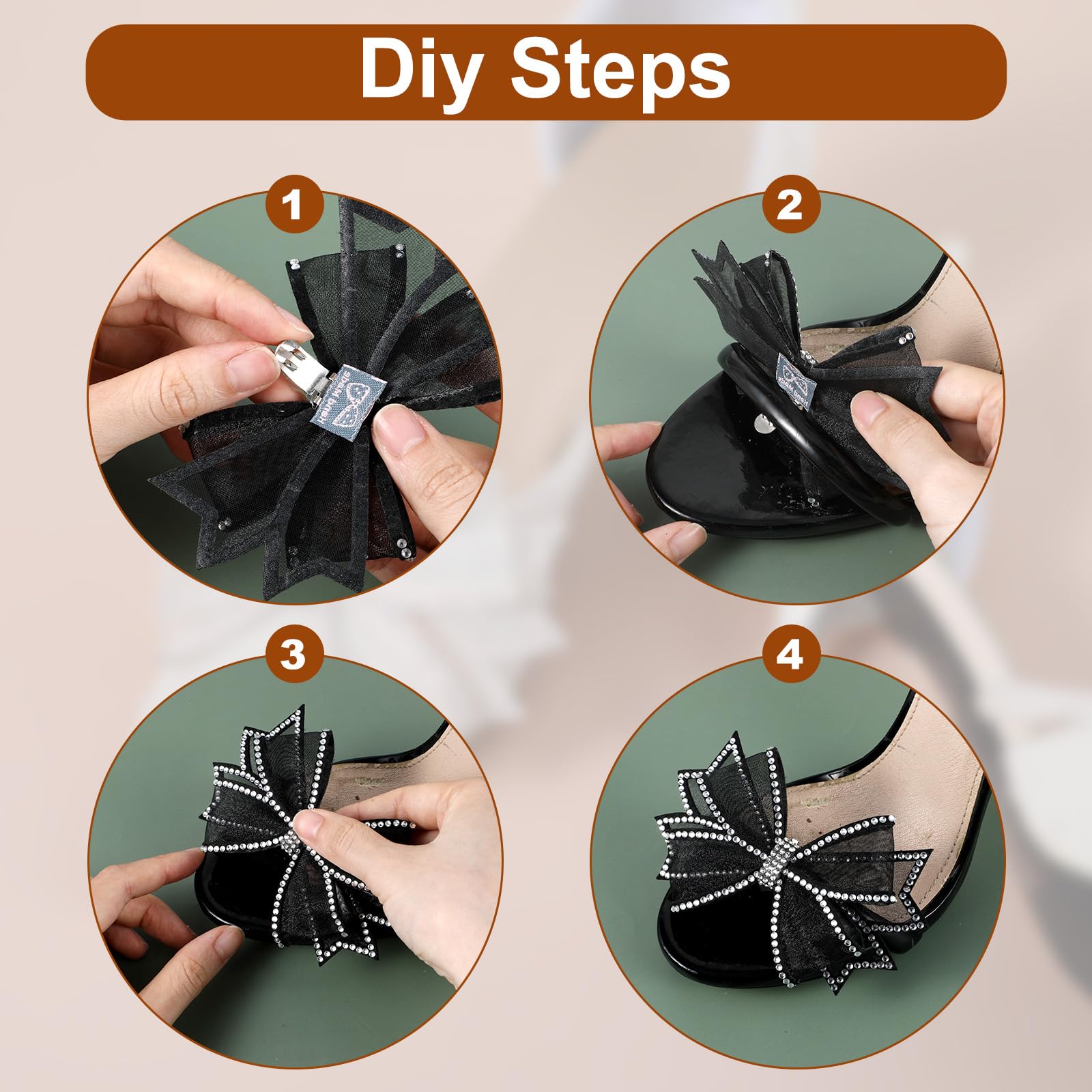 2 Pcs Shoe Clips, Elegant Rhinestone Bow Shoe Jewelry, Detachable Mesh Rhinestone Bow High Heel Shoes Clips for Women Girls Wedding Party Shoes Buckle Bag Clothing Hair Accessories - 5