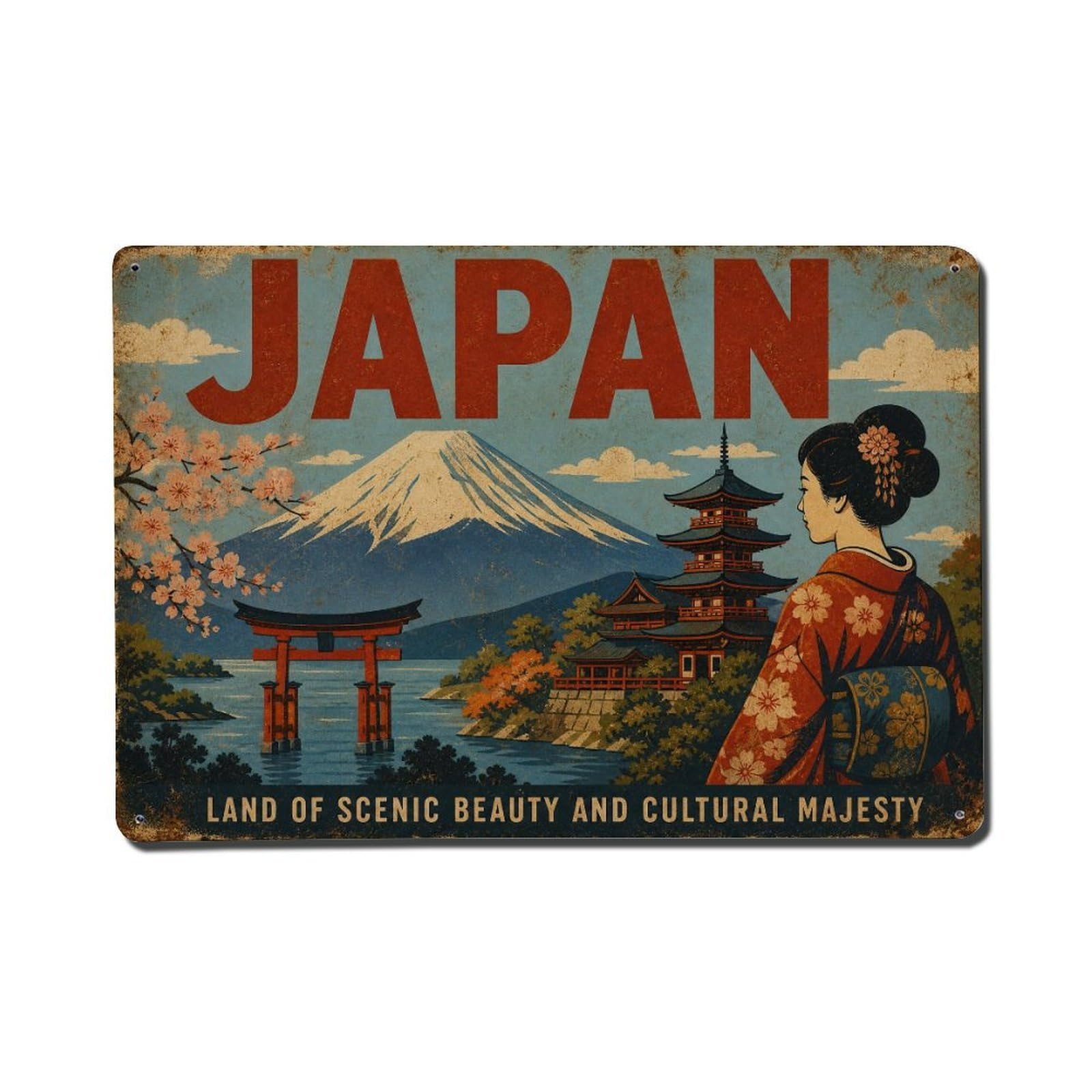 Huiyhb 8X12inch(20X30cm) Vintage Travel Japan Scenic Metal Tin Sign
