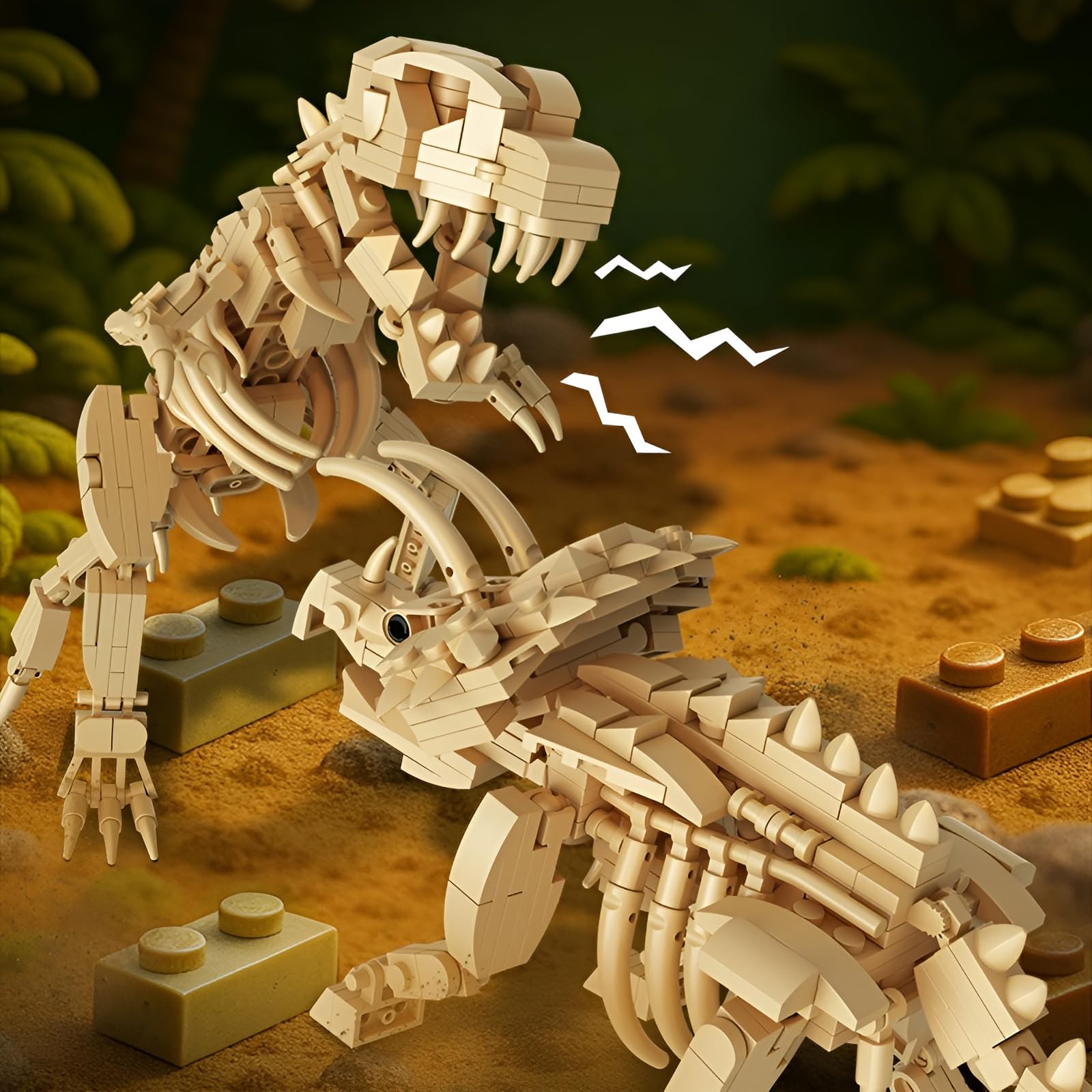 4-in-1-Dinosaurier-Skelett-Bausatz, 1221 Teile T-Rex, Stegosaurus-bausteine