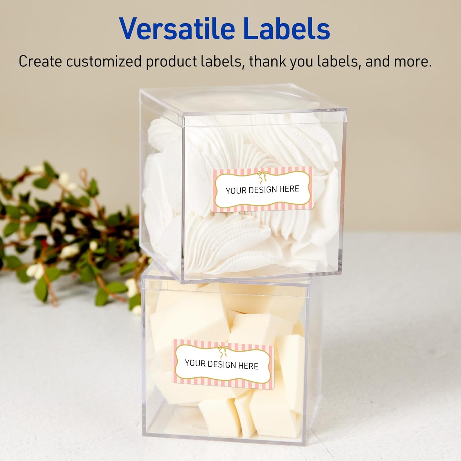 Avery Printable Address Labels with Sure Feed Technology, 1" x 2-5/8", Pre-Printed Pink Stripes with Metallic Gold Bow Design, Glossy White, Laser & Inkjet Compatible, 160 Total