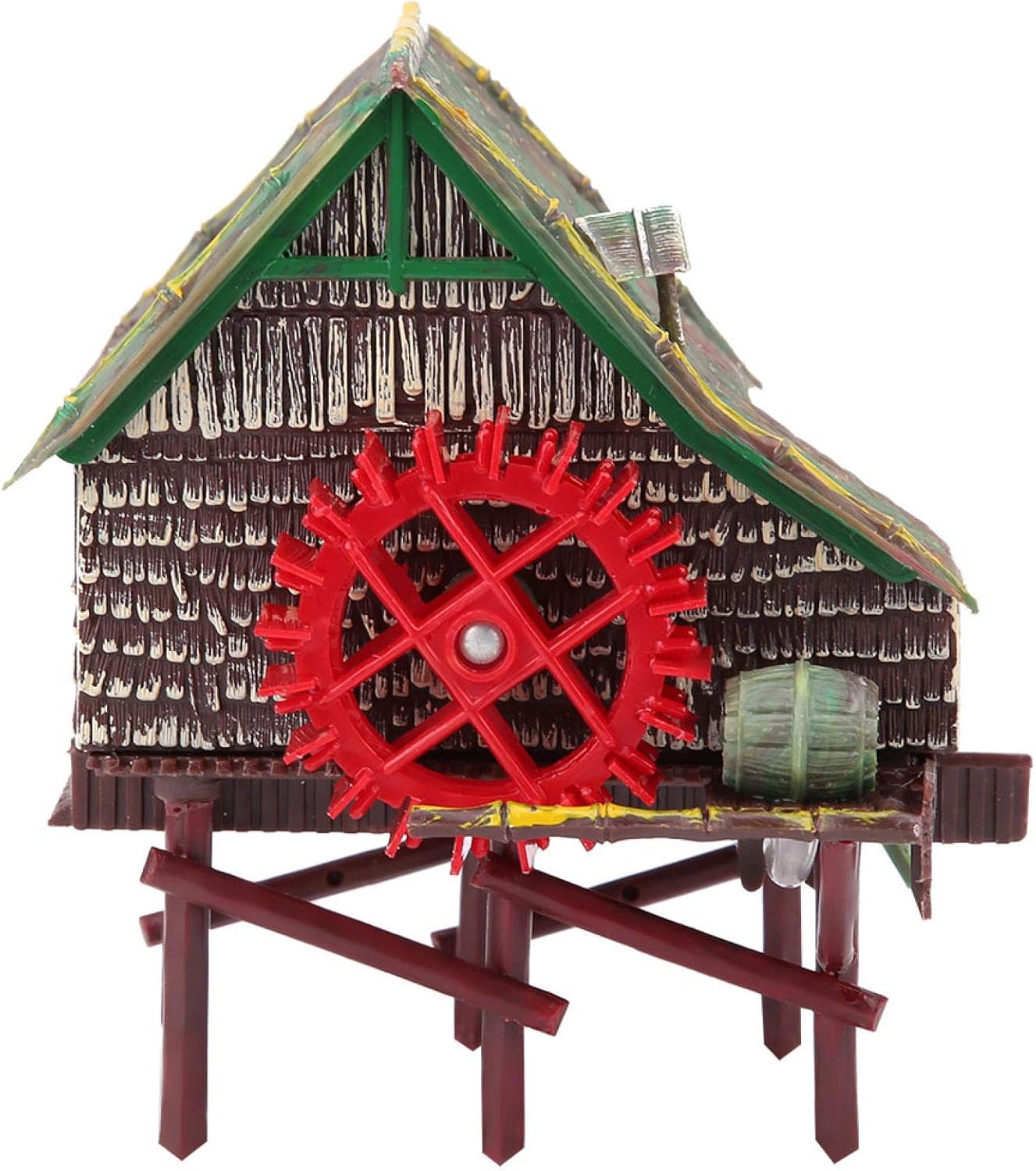 Aquarium Windmill, Fish Tank Water Truck Ornaments Air Pump Bubble Movement Decorations Resin Micro Mountain View Landscape Pneumatic Aerated for Landscaping Shrimp Betta Accessories (Big waterwheel)