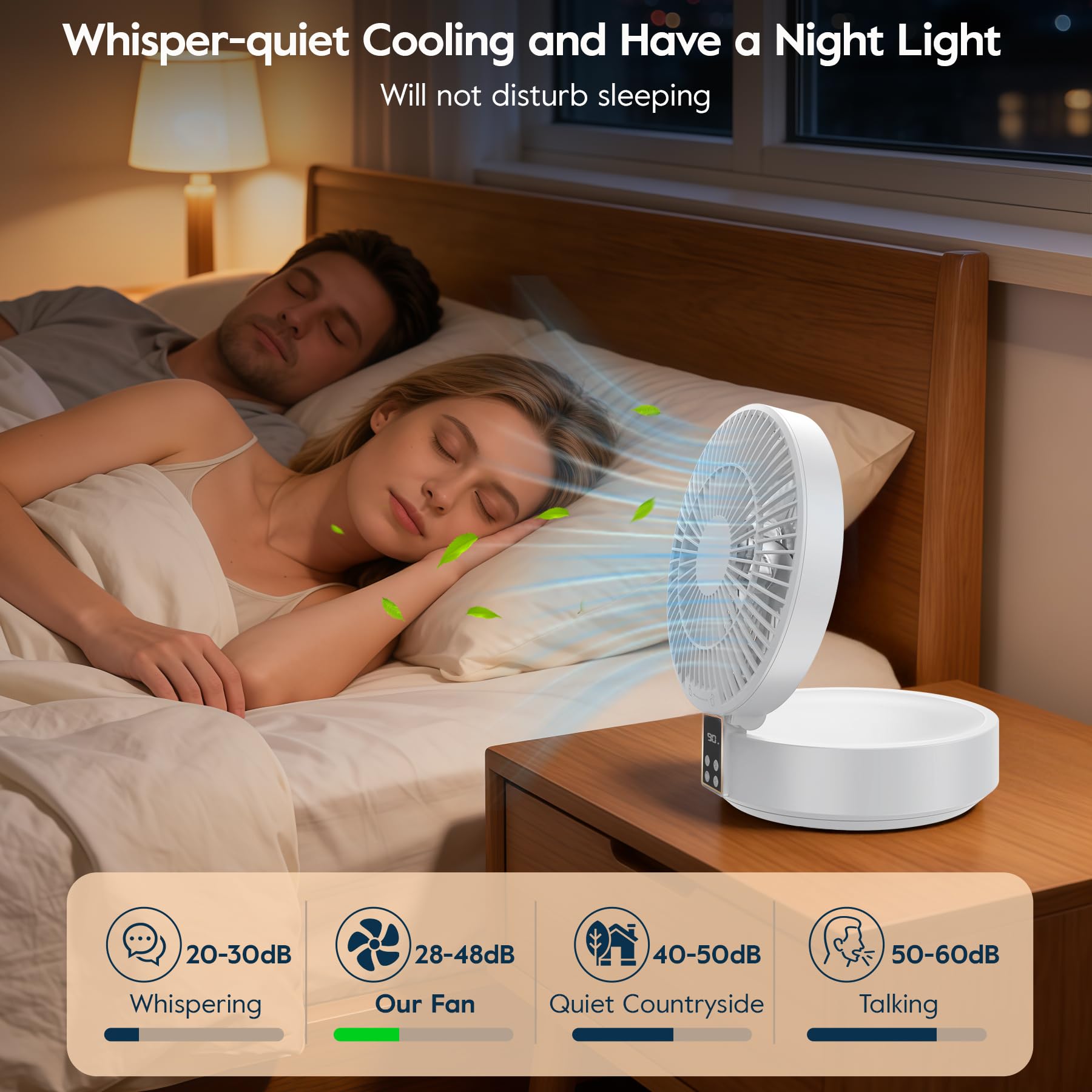 Leise USB Klein Ventilator, Tischventilator Sehr Leise und Starkem Luftstrom, Tragbarer Akku Batterie Ventilator mit LED Licht, Fernbedienung, Timer, Drehbarer, 3 Geschwindigkeiten für Büro, Camping