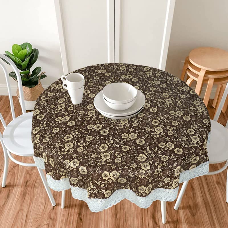 Image of Dakshya Industries Printed PVC Plastic Flowered 4 Seater Round Shape Table Cover (Size- 60 Inches Round)
