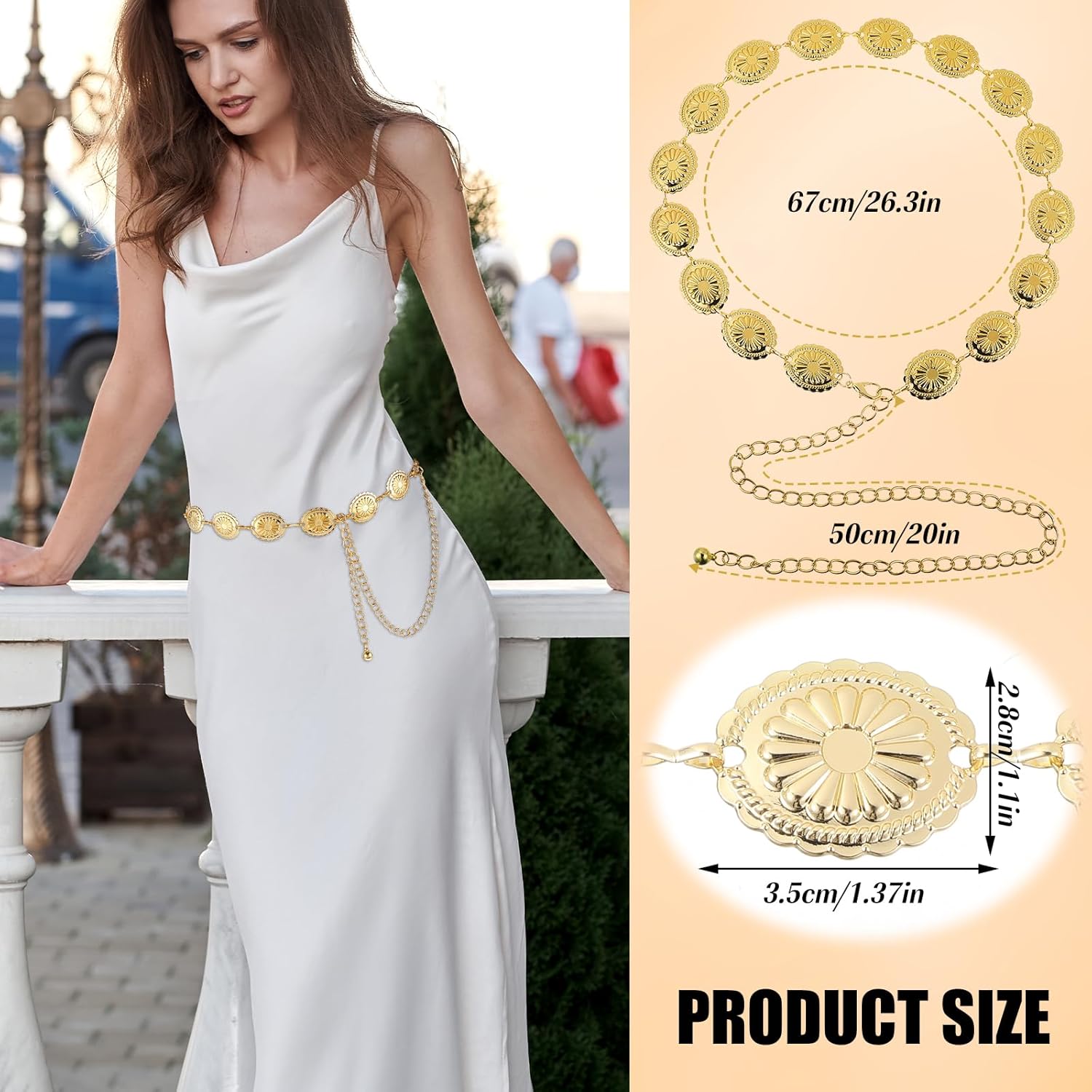 Larrel Gold Belt Metal Concho Western Belts Hollow Out Daisy Gold Chain Belt Adjustable Boho Waist Chain Country Concert Outfit - Image 2