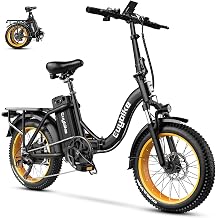 EUYBIKE Foldable 750W Brushless Motor Commuter Ebike, Folding Fat Tires Electric Bike for Adult, 7 Speed Front Suspension Black E-Bike with Colored LCD Display
