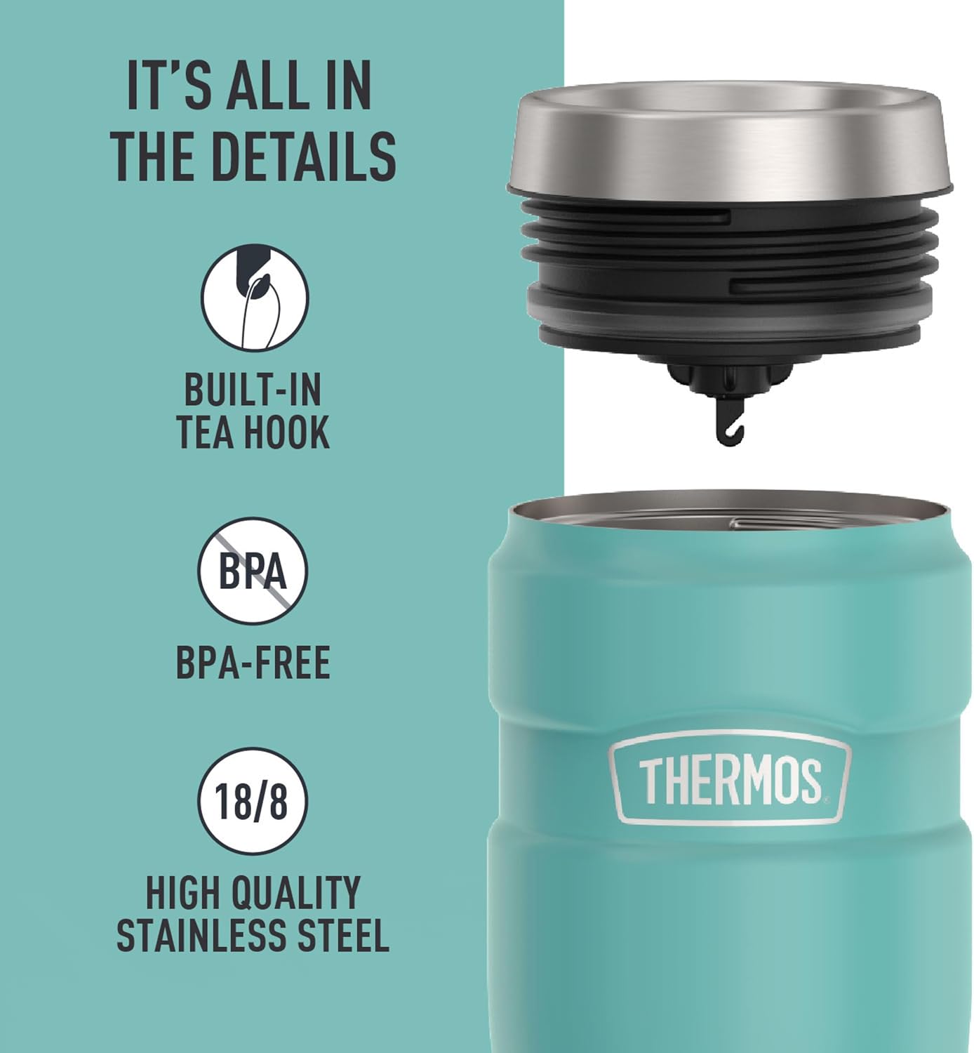 THERMOS Stainless King Stainless Steel Tumbler, 16oz, Matte Teal