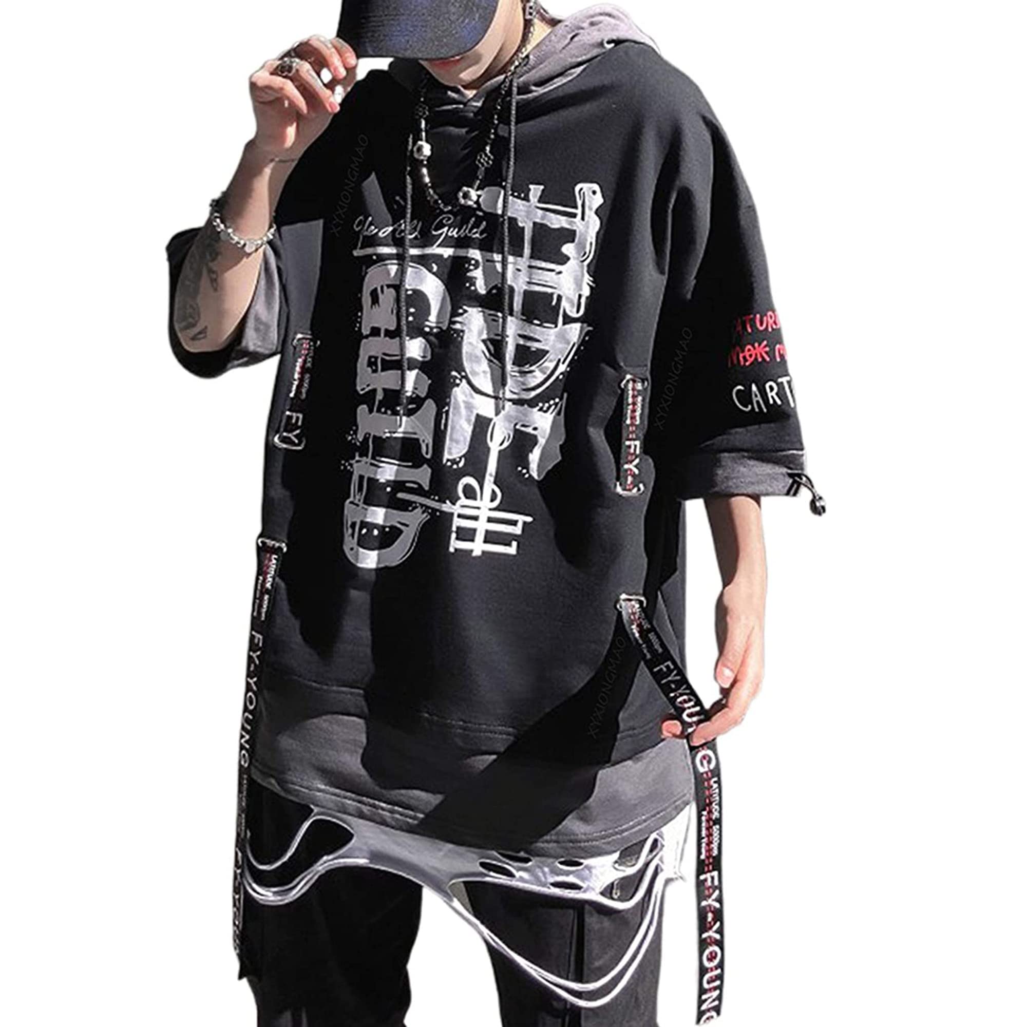 Techwear Shirt Japanese Streetwear Hip Hop Shirts Men Graphic T Alphabet Design Workwear Gothic Hoodie