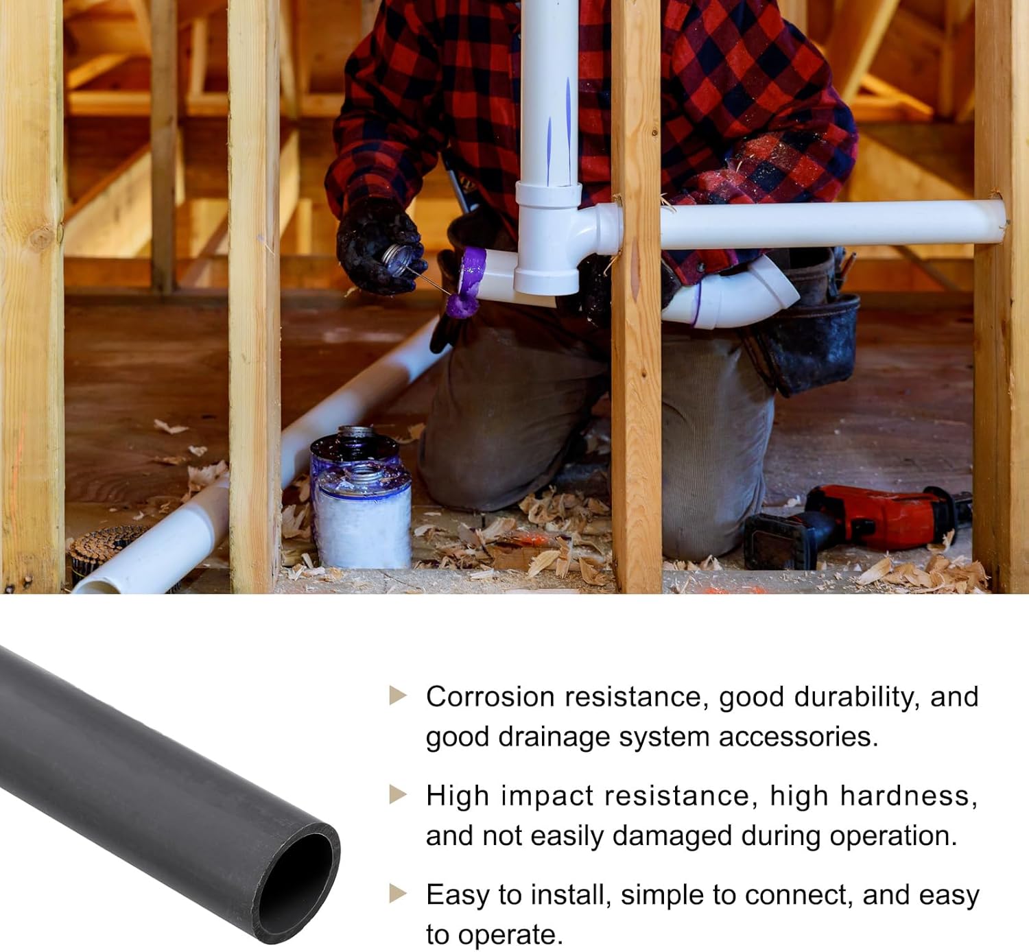 0.6" x 0.8" PVC Pipe 26" Plastic Rigid Tubing Round High Impact Drain Pipe, [for Greenhouse Garden Home HVAC Plumbing] - 15.5x20mm / Dark Grey