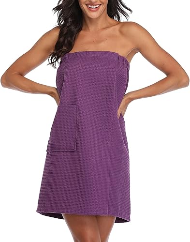 Miniatura 2 de sunshinemall Toalla de baño para mujer, bata de baño con cierre ajustable, secado rápido, ligera, bata de baño