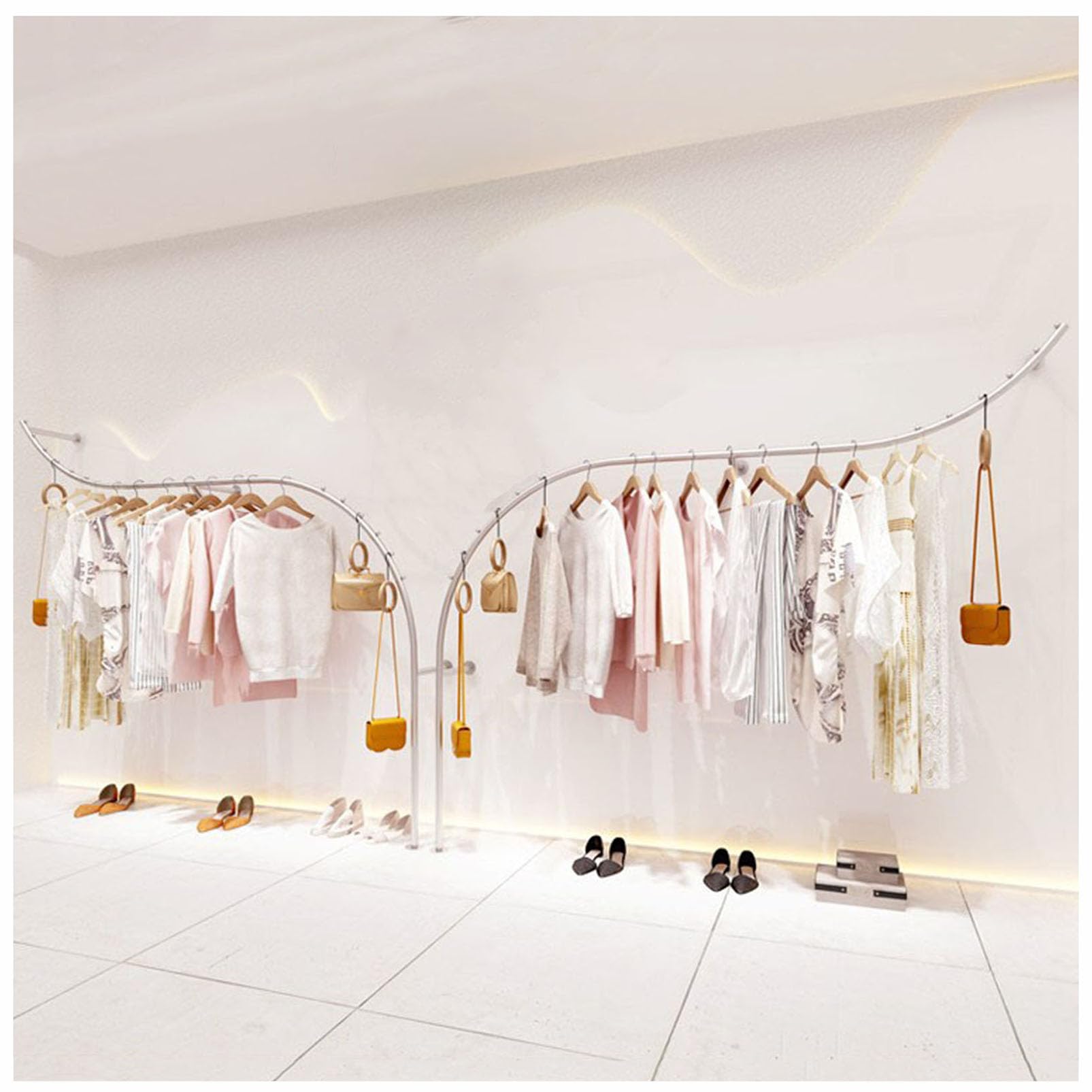 YNBSHGAA 2PCS Industrial Pipe Clothing Rack Retail Display Clothing Organizer, Wall Mounted Coat Hanger Boutique Clothing Store Garment Rack, Creative Double Hanging Rod Closet St,Silvery-2PCS 250cm