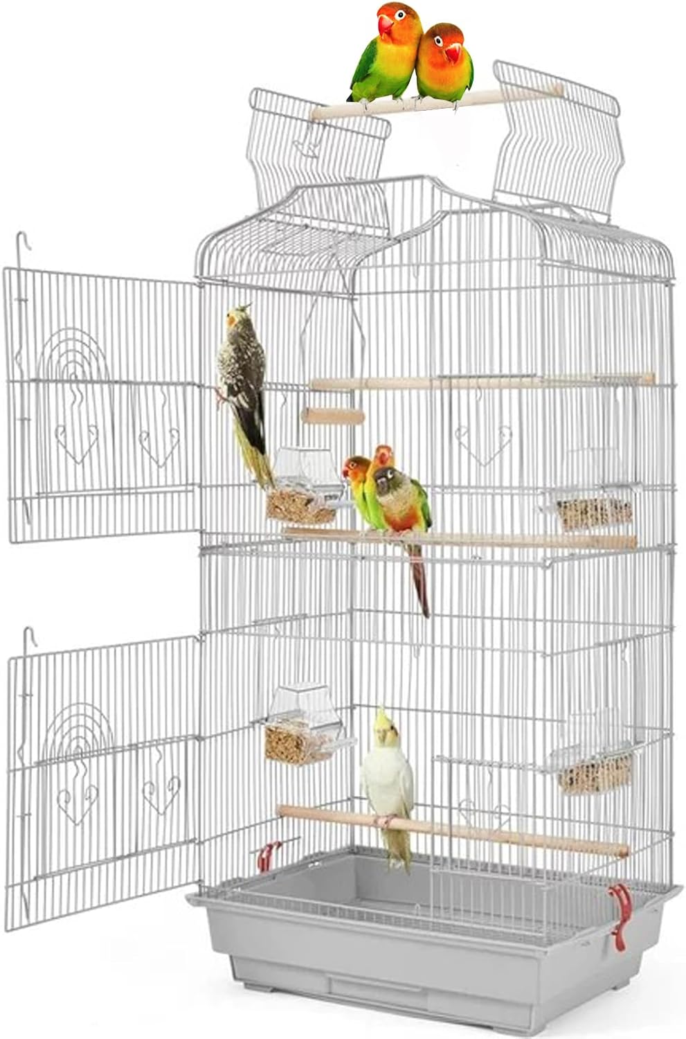 Large Open/Close Play Perch Stand Top Canary Parakeet Cockatiel Lovebird Finch Bird Home Cage with Side Nesting Box Doors