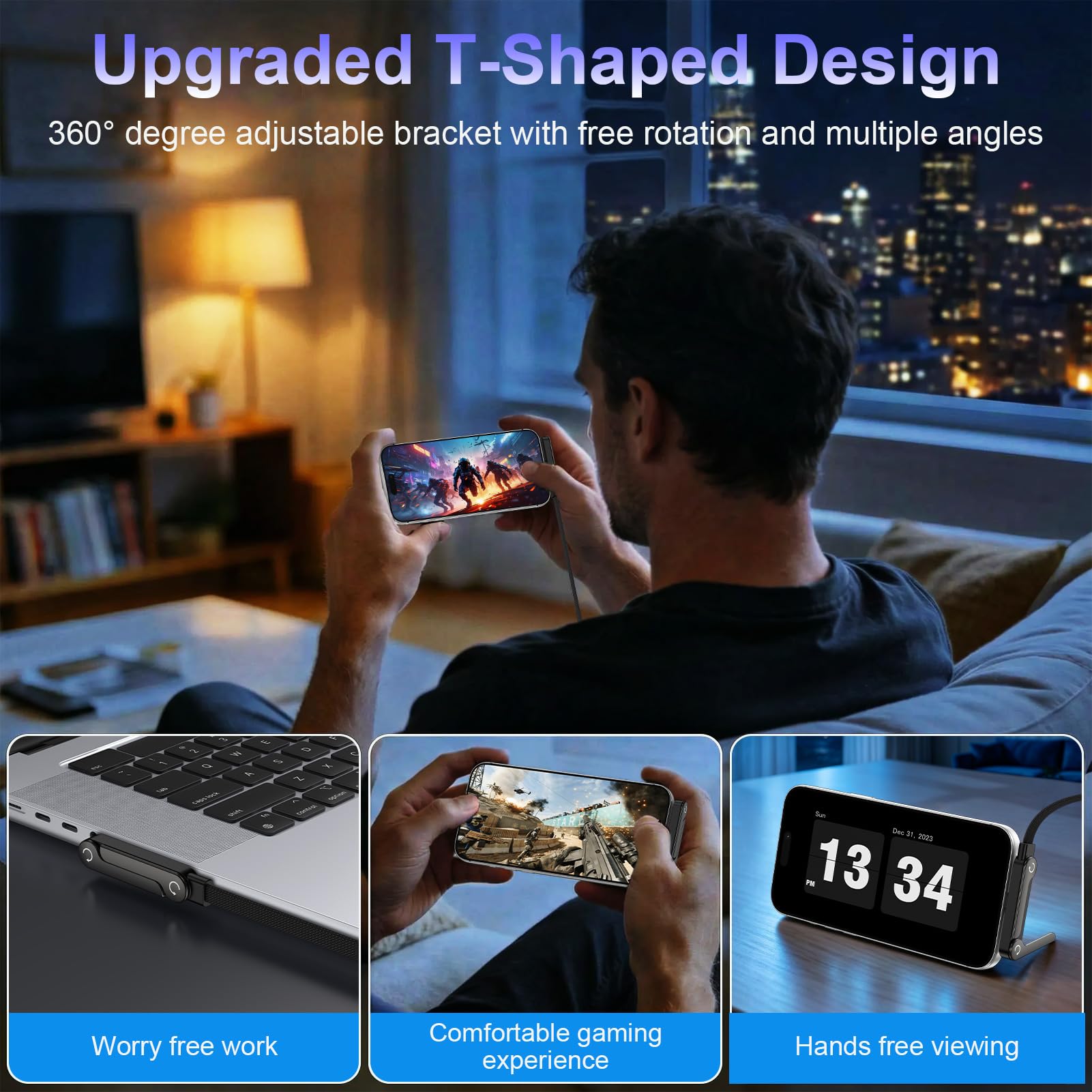 Cavo USB di tipo C di ricarica rapida 240w 1,5 m con supporto invisibile | Cavo USBC a forma di T con cavalletto pieghevole ad angolo di 90°, cavo di ricarica piatto per Samsung Galaxy S26 Ultra S25