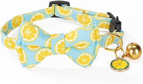 Miniatura 5 de PREHAI Breakaway - Collar de gato con lindo pajarita de campana, paquete de 2 collares de gato de limón y fresa para machos y mujeres, de algodón