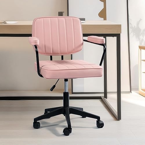 Cozy Castle Silla de oficina en casa, silla de tocador con respaldo de piel sintética, silla giratoria con reposabrazos, silla de escritorio