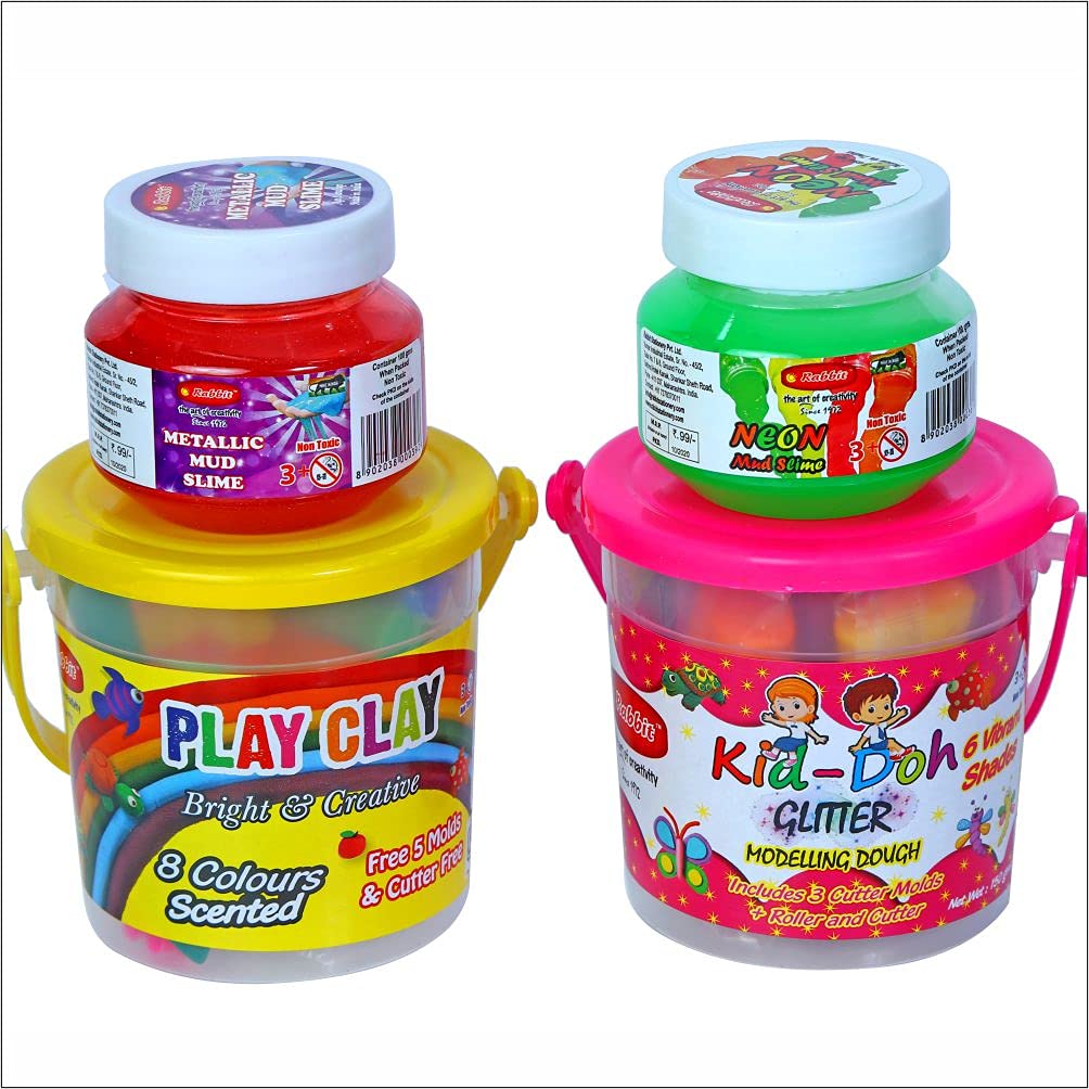 RABBIT Dough Glitter Bucket +Play Clay 8 Color Bucket +Play Slime Meatallic 100g+ Play Slime Neon 100g Combo of 4 |Slime Clay for Kids to Play|Play Set for Kids||Slime for Kids|Play Clay Dough|Age 3+ (B09BQPJ7DX) Amazon Price History, Amazon Price Tracker
