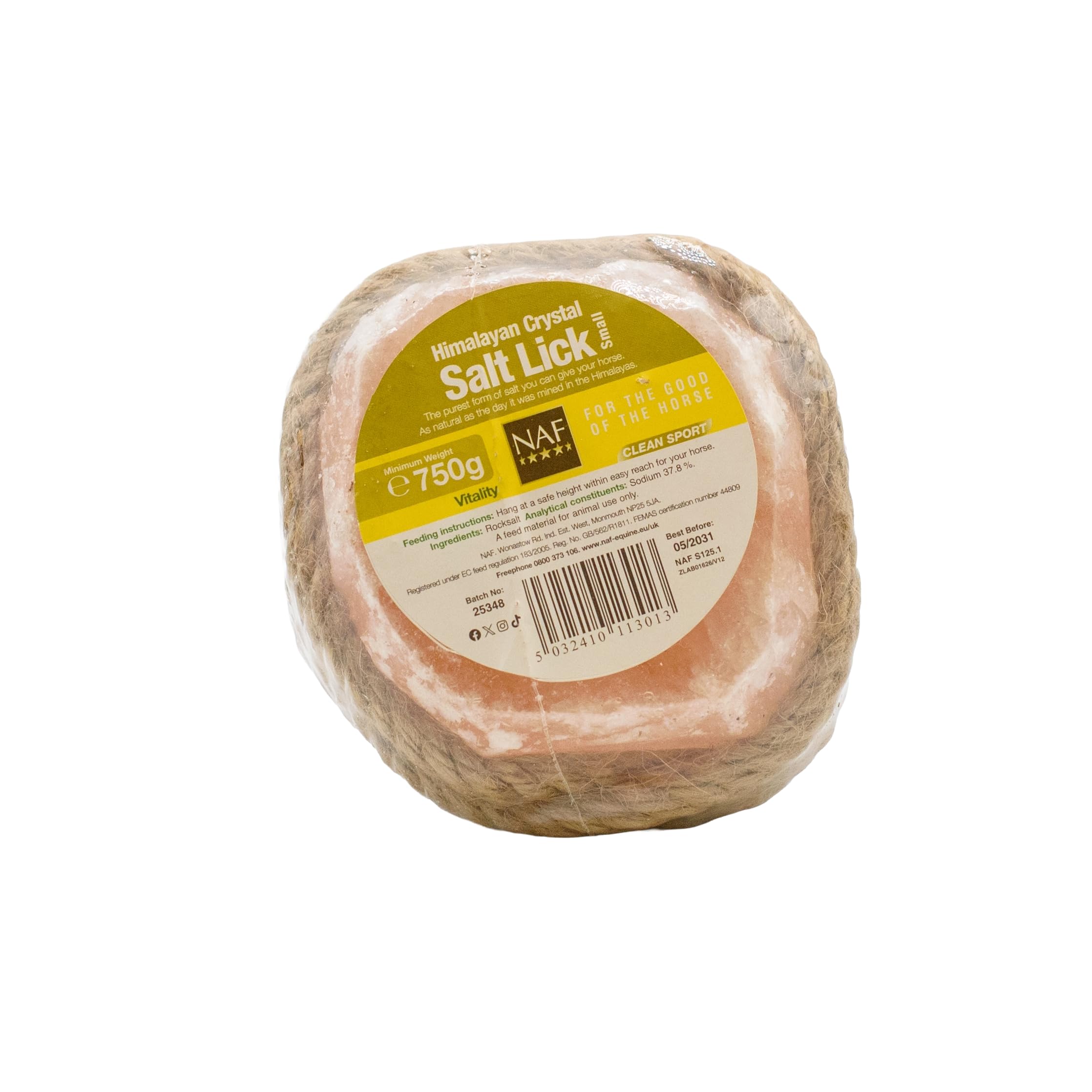 NAF Himalayan Salt Lick Small – Natural Rock Salt Lick for Horses & Ponies – Rich in Essential Minerals & Trace Elements – Long-Lasting & Weather-Resistant – With Rope for Easy Hanging