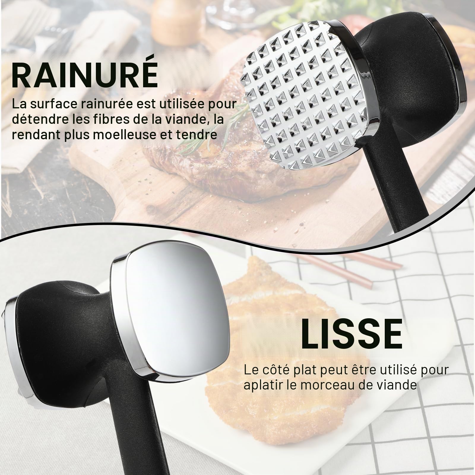 Attendrisseur de Viande, Marteau à Double Face avec Manche Antidérapant pour Steak, Poulet