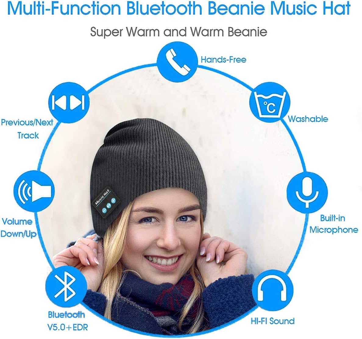 Bluetooth Beanie Hat Wireless Headphone Cap Music Soft Hat with Stereo Speakers,Winter Knit Hat Mic Hands-Free for Men Women Teenagers Sports Fitness Travel Birthday Xmas Gift (Black) - Image 3