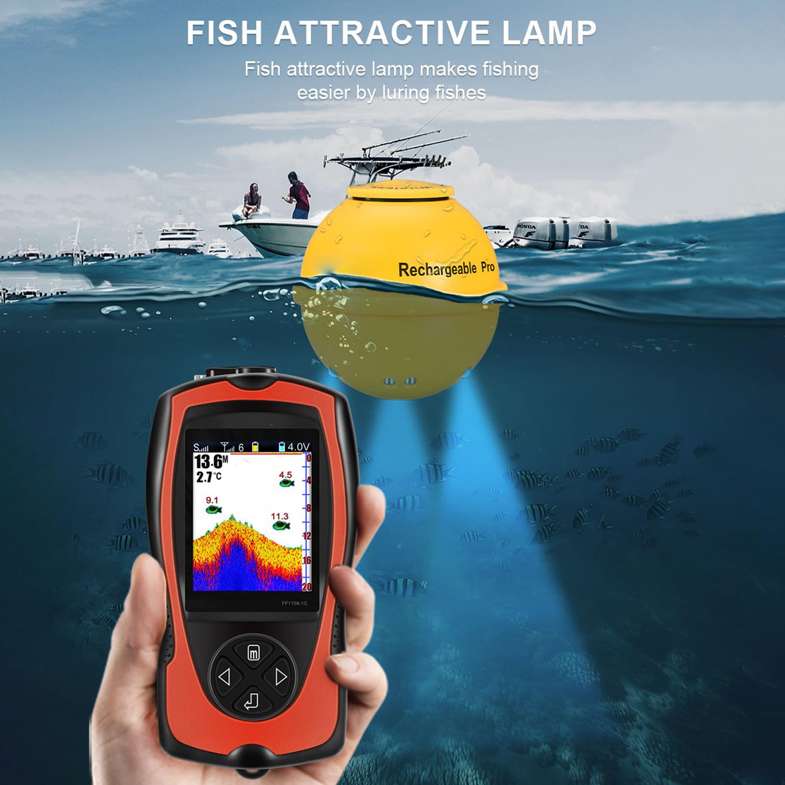 BuyWeek Ecoscandaglio portatile per pesci con sensore sonar e schermo LCD per la pesca all'aperto