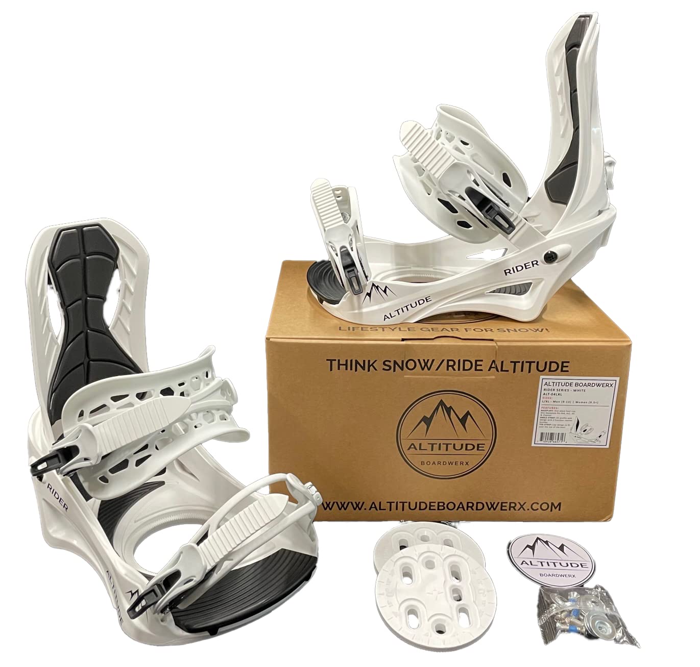 Altitude Rider Snowboard Bindings (White) S/M - Men 6-8.5 | Women 6.5-9
