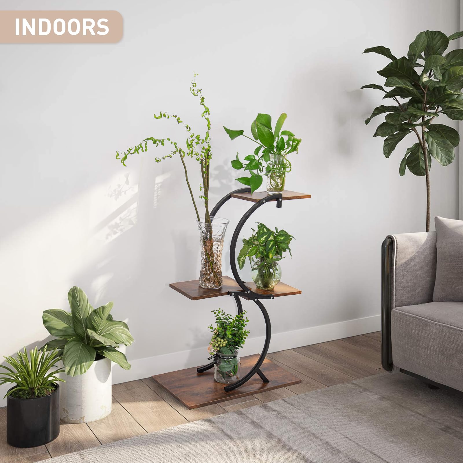 Todeco Pflanzenregal 4 Etagen aus Metall – Blumenständer für Innen