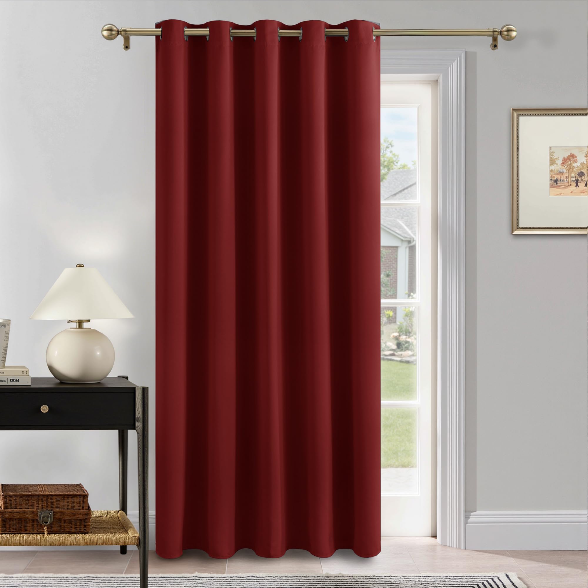 PONY DANCE Thermal Blackout Door Curtain, Christmas Red, W90 x L90 Inch